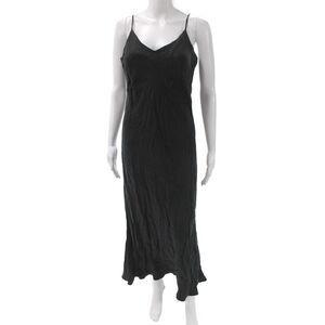 Designer Women Slip Dress Black V-Neck Sleeveless Long 100% Cupro Size 0